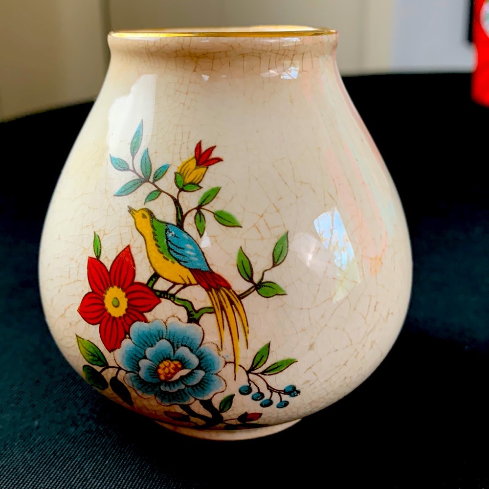 Crown Devon Small Vase Birds - S. Fielding & Co. England